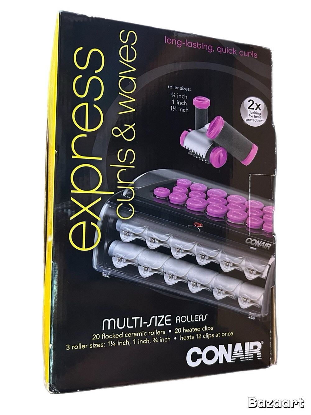 New Express Conair Curls & Waves Flocked Hot Rollers 20 Multi Size Rollers Clips